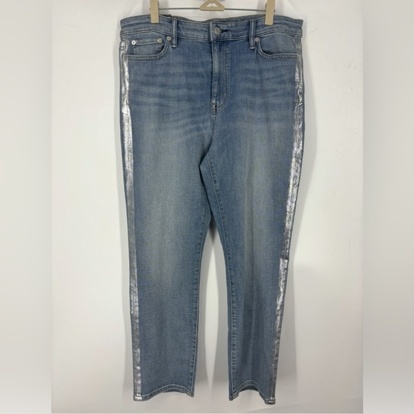 NWT Ralph Lauren Premier Straight Ankle Silver Stripe Blue Jeans 14 - Picture 1 of 3